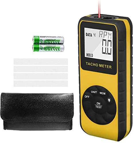 Foto-Drehzahlmesser Berührungslos 7,0-99.999 RPM Geschwindigkeitsmesser, Laser Automotive Tachometer, Drehzahlmesser Tester für Auto LKW Motorrad Motor Rasenmäher mit Datenspeicher (AIOMEST AI-9235C)