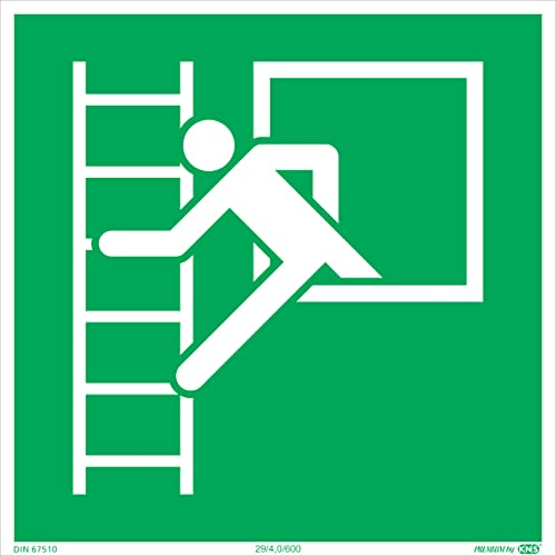Aufkleber Fluchtfenster Rettungsleiter Rettungsfenster Notausstieg 200x200 mm Schild nach ISO7010 und DIN 67510 langnachleuchtend & selbstklebend