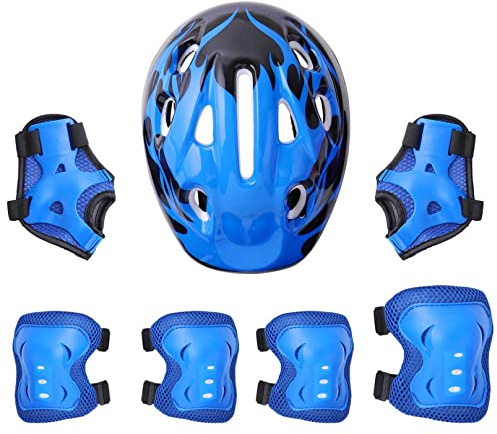 MSemis Casque Vélo Enfant 7 Pcs Set de Protection Roller pour Enfant Fille Garçon Casque Réglable Coudières Genouillère Protège-Poignets Protection Trottinette Skateboard
