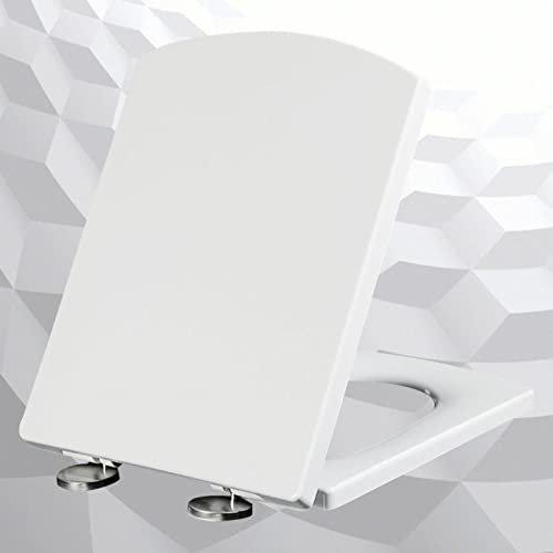 Absenkbarer Toilettendeckel Weiß Absenkautomatik Familien Toilettensitz mit Absenkautomatik Duroplast Wc Deckel Top-Installation Einfache Montage,white-37 * 47cm