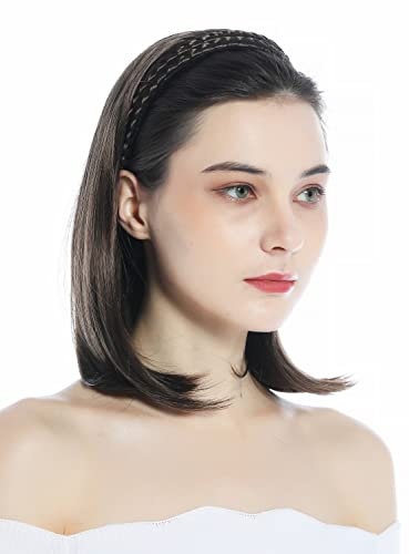 WIG ME UP - 90606+3-8 Halbperücke Haarteil edel geflochtener Haarreif schulterlang glatt Mittelbraun Aschbraun