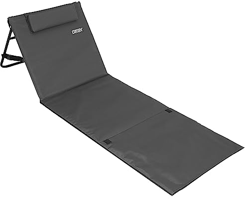 DETEX® Strandmatte mit Rückenlehne Gepolstert Anthrazit Sonnenliege klappbar UV-beständig Tasche Reißverschluss Kissen Tragegurt Garten Camping Picknick Liegematte 158x56cm