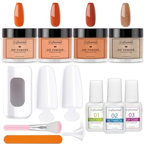 lofuanna Lofuanna Dip Powder Nail Kit Starter-4 Colors Dipping Powder with Base&Top Coat&Activator,No UV/LED Needed,All-in-One DIY French Nail Art Manicure Set for Beginners (A2-Halloween Pumpkin)