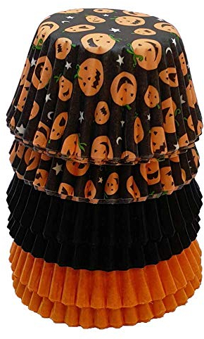 Scrumptious! - Pirottini per mini muffin di Halloween – zucca, arancione e nero – 150 pirottini di carta oleata spettrali per mini cupcake – ideali per Halloween e feste a tema autunnale, torte e