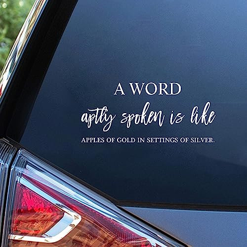 Yelolyio A Word Aptly Spoken Is Like Apples of Gold in Settings of Silver Vinyl Car Decal Inspirational Quotes 6in Waterproof Sticker Decal Cars Laptops Wall Doors Windows Decal Sticker Bumper Sticker