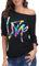 ELFIN Damen T-Shirt 80er Jahre Party-Shirts Sexy Lippen Drucken One-Shoulder-Shirt Kurzarm Sommer Oberteil Casual Bluse Tops, Schwarz-Love, L