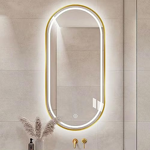 Oval Wall Mirror, Bathroom Mirror With LED Lights, Smart Touch Sensor Memory Function Wall Vanity Shaving Mirror, Metal Frames, 3 Colors Dimmable,HD,explosion-proof,IP44(Size:40cm*60cm,Color:gold)