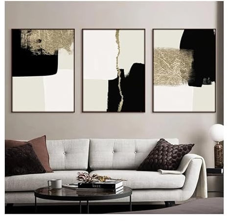 UEHVVF Schwarz Weiß Gold Abstrakt Poster 3 Stück Set Beige Schwarz Gold Minimalistische Wandkunst Moderne Mode Kunstdruck Leinwand Gemälde Für Haus Wanddekoration, Ungerahmt (monochrom,50 * 70CM)