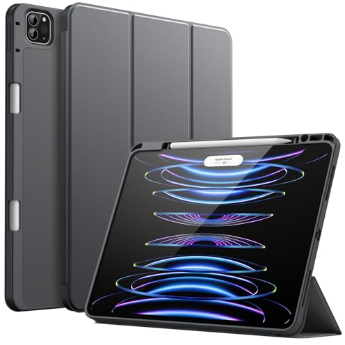 JETech Funda para iPad Pro 12,9 Pulgadas (6.ª/5.ª generación, Modelo 2022/2021) con Portalápiz, Apoyar 2.ª Gen Pencil Carga, Slim Tableta Cover con Suave TPU Trasera (Gris Espacial)