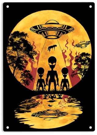 SAODOMA Aliens UFOs Invade the World, Metall-Blechschilder, Aliens UFOs Poster für Zuhause, Büro, Café, Restaurant, Bar, Wanddekoration, Schild, 30,5 x 20,3 cm