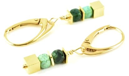 Würfel-Ohrringe mit Türkis und vergoldetem 925er Silber