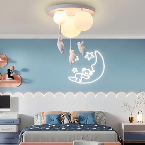 RuiRfh Moderne Halbeinbau Deckenlampe niedlicher Cartoon E27 Kronleuchter mit cremefarbenem Lampenschirm Eisbär Design Deckenleuchte geeignet für Kindergarten Kinderzimmer Esszimmer Wohnzimmer Schlafz