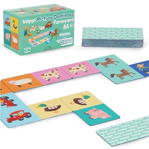 boppi Domino-Set, Bilderspiel für Kleinkinder – Buntes Domino Spiel ​​mit Bauernhof Tiere Motiven, Pädagogisches Spielzeug Domino für Kinder – Spiele für Kinder ab 3 Jahren