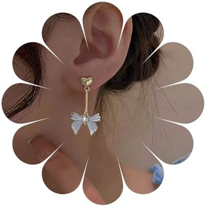 Cimenexe Böhmischen Kristall Bogen Baumeln Ohrringe Weiß Emaille Bogen Tropfen Ohrringe Gold Herz Quaste Kette Ohrringe Lange Cz Herz Bogen Ohrringe Schmuck Für Frauen Und Mädchen Geschenke