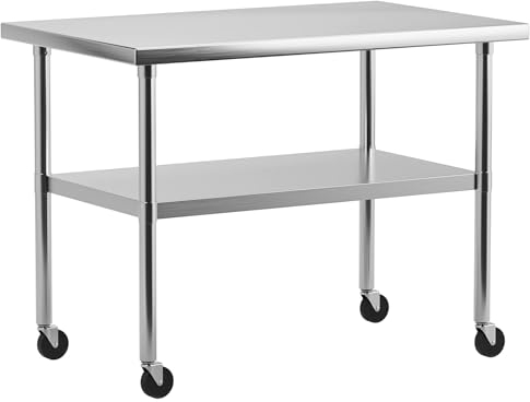 Perbyste 91,4 x 61 cm Edelstahltisch für Vorbereitung und Arbeit, mit Unterregal und Rollen, robuster Küchenvorbereitungstisch für Restaurant, Zuhause und Hotel