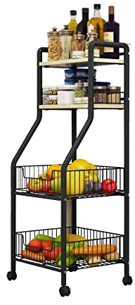 Storage Cart 4-Tier Rolling Kitchen Storage shelf Rolling Utility Cart with Shelves Wire Basket Kitchen Cart Microwave Oven Stand Fruit Vegetable Spice Organizer Rack Storage Trolley Cart ( Color : A