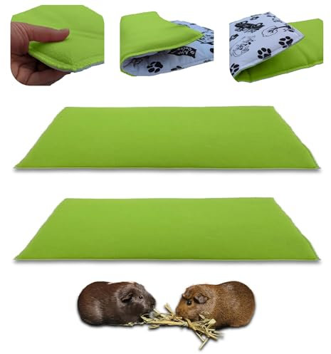 NEO SOLVO 2 Stück Fleece Spielplatzmatte für Meerschweinchen und Kaninchen - Alles in einem: eine Decke, EIN riesiger Tunnel, EIN Haus, EIN Kissen und EIN Bett - 35 cm x 70 cm - Grün