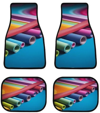 Lot de 4 tapis de sol de voiture en rouleau de papier coloré pour toutes saisons, antidérapants, pour intérieur de voiture, tapis de sol en caoutchouc imperméable pour camions, VUS, voitures,