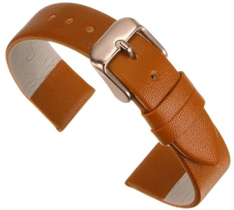 QUARKZMAN Bracelet de Montre en Cuir Véritable à Dégagement Rapide Marron de 22 mm de Largeur Plat et Fin Bracelet Montre Connectée en Cuir avec Boucle en Or Rose pour Hommes et Femmes