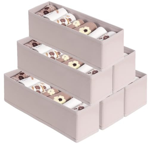 MURRI&MURRDI Faltbare Mini Schubladen Organizer Für Kleidung, Grau Schrank Organizer Für Unterwäsche Socken Krawatten Accessoires, Kleine Aufbewahrungskorb Für Kleiderschrank Kommode, 6 Stück Hellgrau