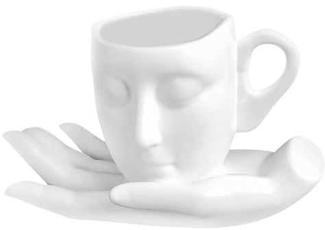 Tasse à café visage, tasse visage humain - Tasse à thé en céramique pour le visage de 260 ml avec soucoupe à main - Tasse à thé unique avec soucoupe à main, tasses à expresso fantaisie pour boisson