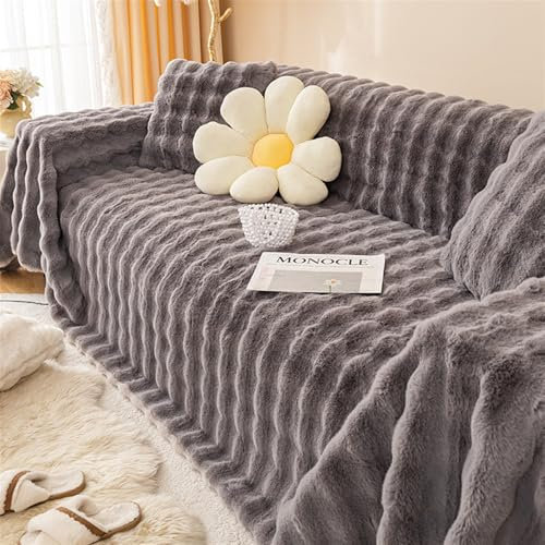 FDDYA Weiche Plüsch Sofabezug Waschbar, Sofa Überzug Sofabezug,Neue rutschfeste Sofa Überzug, Für Sektionssofa, Flauschiger Sofa Sitzkissenbezug L Form Möbelschutz(Dark Grey,180X130cm(70.8X51IN))