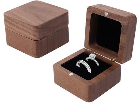 EOAMGO Ringbox, 2 Ringe Ringschachtel, Walnuss Ring Box, Geeignet für Heiratsantrag, Verlobung, Hochzeit, Valentinstag, Diamantring-Geschenk und Schmuckstück