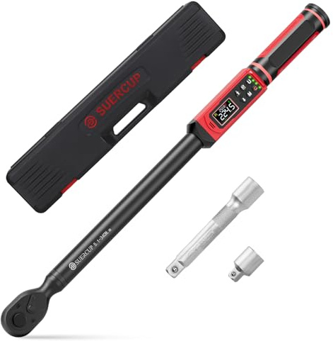 SUERCUP 1/2-inch Digital Torque Wrench(3.8-250.8Ft.Lb/5.1-340Nm) ±1% Accuracy Digital Torque Wrench with Vibration, Buzzer,LED Notification and Five Units of Measure, for Car,Motorcycle Repair, DIY