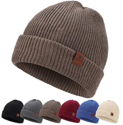BARFULKER Winter Beanie Mütze Damen Herren Warm Gefüttert Wintermützen Thermo Strickmütze Laufmützen Dehnbare Weiche Wollmütze Unisex Hat,Khaki