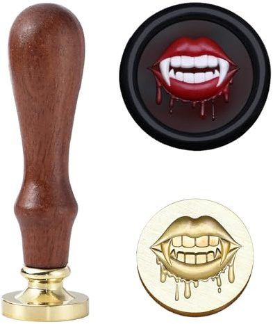 Tampon de cire pour Halloween, lèvres de vampire avec dents tranchantes, tête de vampire avec poignée en bois de poirier pour bricolage, scellage d'enveloppes, invitations
