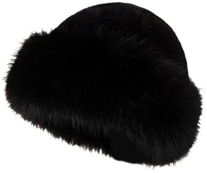 Baoblaze Wintermütze aus Kunstpelz für Damen, Dicke Kosakenmütze, russische Mütze für Snowboard-Damen, Schwarz