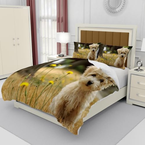 Hongduo 3D Hundemotiv Bettwäsche Set 135x200 cm Weiche Mikrofaser Haustier Tier Bettwäsche-Sets mit Reißverschluss 3 Teilig Bettbezüge mit 2 Kissenbezug 80x80 cm