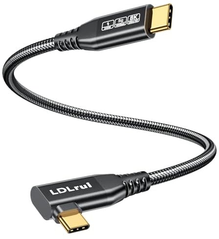 USB C auf USB C Monitorkabel 8K @ 60Hz/4K @ 144Hz, rechtwinkliges USB C Videokabel, 40Gbps USB C Hochgeschwindigkeits-Datenübertragung, USB C 3.2 Gen 2x2, 240W Schnellladung für iPhone 16, MacBook
