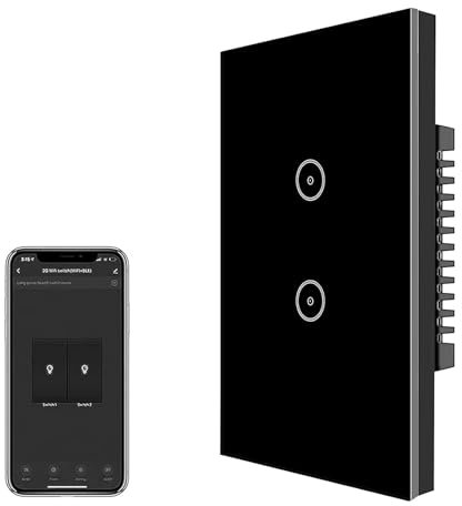 UseeLink Interruttore luce intelligente, interruttore luce Zigbee, interruttore a parete intelligentee touch, interruttore lucce pannello in vetro Zigbee, compatibile con Alexa, Google (Nero 2 Gang)
