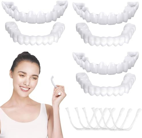 JAWUZ 3 Paia Dentiera finta naturale Denti finti da applicare da soli Dentiera Provvisoria,Faccette Dentali Universali Superiore e Inferiore Provvisoria Denti Finti di Denti Cattivi Denti Imperfetti