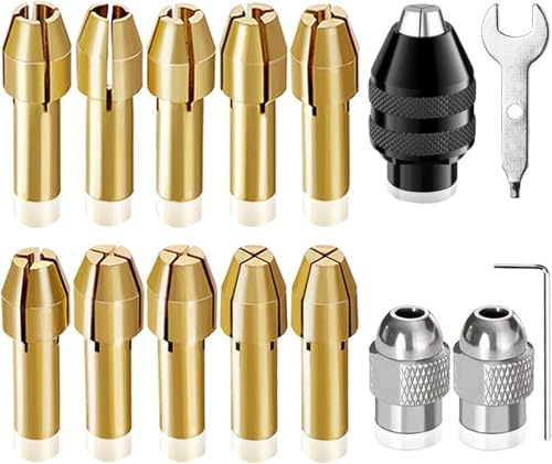 15PCS Chuck Collet Kit, 0.5-3.2mm Drill Chuck Collet Set for Dremel Rotary Tool Accessories with Replacement Keyless Quick Change Metal Nut