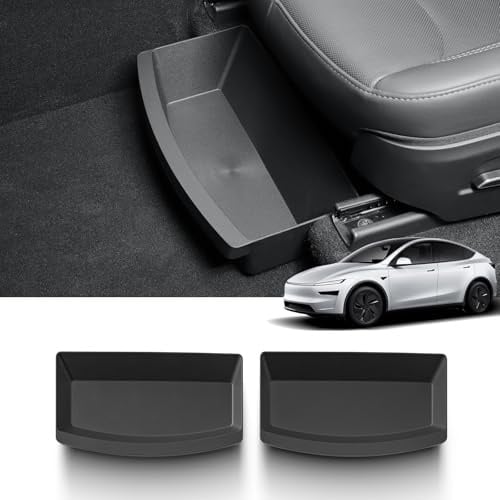 LUCKEASY 2PCS Under Seat Storage Box for Tesla Model Y Juniper 2025 2026 | Standard/Premium/Performance Accessories,1st Row Under Seat Storage Box Driver & Passenger Organizers, TPE, Black