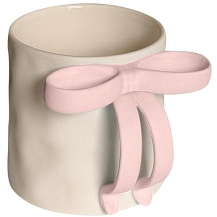 Ceramic Coffee Mug with Pink Bow Handle, Coffee Mug for Women, Christmas Drinking Cup as Valentine's Day Gift for Christmas and Birthday (Pink)