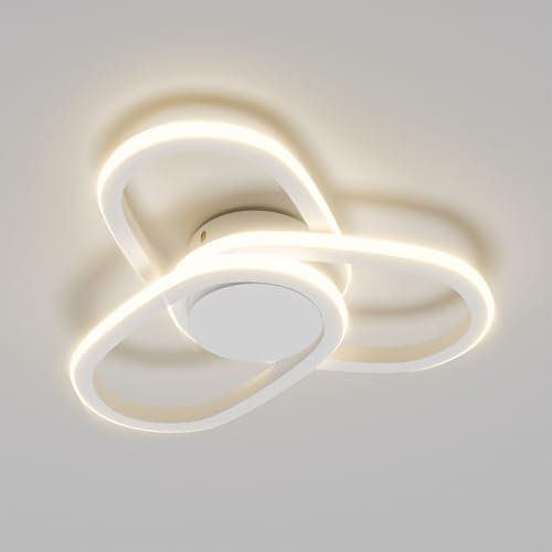 LQWELL Modern Led Deckenleuchte, LED Deckenlampe 40cm, Kleeblatt Design, 48W 3000K 5280LM IP44 Wasserfest Schlafzimmerleuchte Wohnzimmerleuchte aus Metall+Acryl als Badezimmer Küche Keller Büro