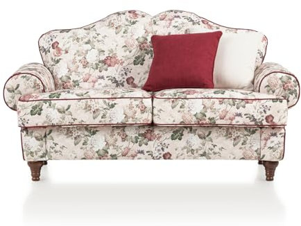 Sofa 2-Sitzer in Creme, Landhaus Blumen Design Couch 170 cm, Elita