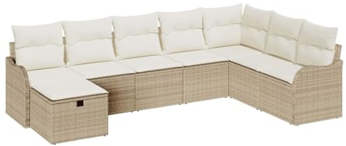 vidaXL Garten-Sofa-Set mit Kissen mit Speicher 8 pcs Beige Poly Rattan, Garten Sofa Set, modernes modulares Wohnzimmer, leicht, strapazierfähig, UV-beständig, mit Stauraum, Loungemöbel