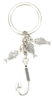 FRULX Antique Silver Fish Hook Keychain with Small Fish Pendant, Angeln Schlüsselanhänger, Suitable for Women, Fashionable Bag Charms, Gifts for Friends, Boyfriend, Unique Birthday Gift Idea