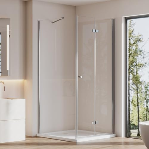 Cozynest Duschkabine 120x90x185cm Duschtür Falttür mit Seitenwand Eckdusche | Duschabtrennung mit Festem Seitenteil 6mm ESG-Sicherheitsglas Hebe-Senk-Mechanismus Platzsparende