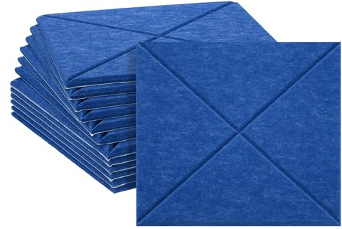QUARKZMAN 12 Stück Quadratisch Akustikplatten Selbstklebend 30,48x0,99cm Dick Gute Dichte Schalldämmung Akustikpaneele Wandpaneele für Büro Tonstudio Wand Decken Blau