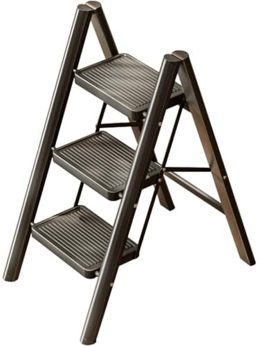Escabeau pliable léger à 3 niveaux - Design compact pour un usage domestique - Double usage - Économie d'espace - Noir (3 couches)