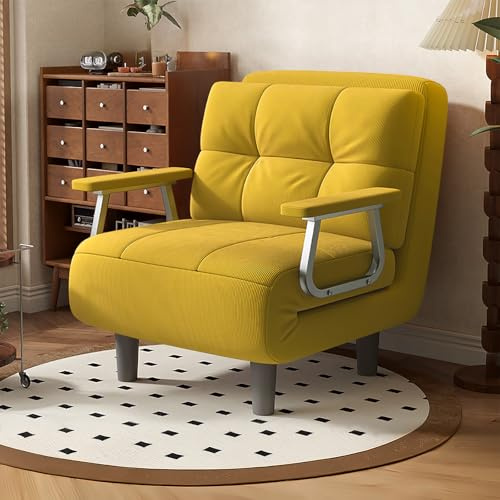 Fabulcozy Calentador Sofá Cama Sillón Convertible de 1 Plaza – Gran Comodidad Desmontable con Cojín, Apoyabrazos de Metal y Patas (Amarillo)