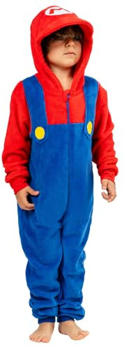 Riethmüller Kinder Onesie Super Mario 6–8 Jahre – Offizieller Fleece Overall mit Kapuze & Reißverschluss – Kuscheliger Jumpsuit für Jungen und Mädchen