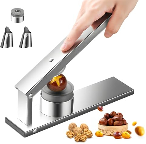 Kastanien Schneider Maroni Clip, Maronen Schneider Edelstahl, Tragbar Maronenschneider Profi mit Wechselbaren Klingen, Nussknacker Maronizange Multifunktionaler für Walnüsse, Kastanien, Nüsse, Mandeln