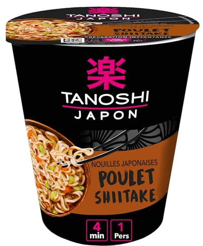 TANOSHI Cup Nouilles japonaises instantanées - Saveur Poulet Shitaké - 65 g - Pour 1 personne (Lot de 6)