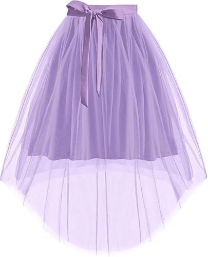 Haloumoning Gonna in tulle per bambina, linea A, tinta unita, gonna tutù, vita elastica, minigonna, casual, elegante, per feste, gonna da balletto con cintura, Lilla, 9-10 Anni
